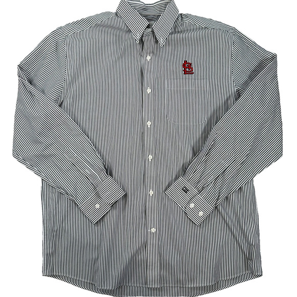 St. Louis Cardinals Cutter & Buck Button Down Shirt Men's Large Gray Stripe - Picture 1 of 8